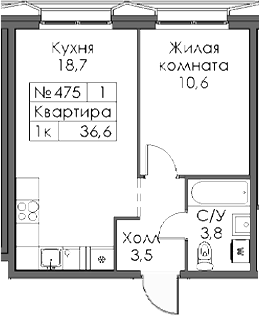 Планировка — Ботаническая 3, 1-комн., 37 м²