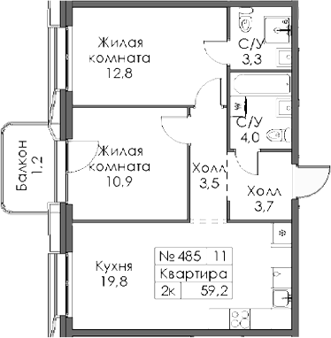 Планировка — Ботаническая 3, 2-комн., 58 м²