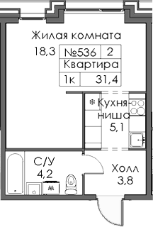 Планировка — Ботаническая 3, Студия, 31 м²