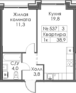 Планировка — Ботаническая 3, 1-комн., 39 м²