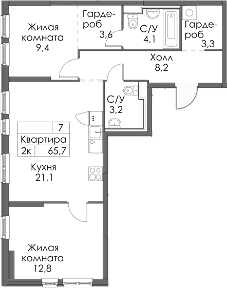 Планировка — Матюшино парк, 2-комн., 66 м²