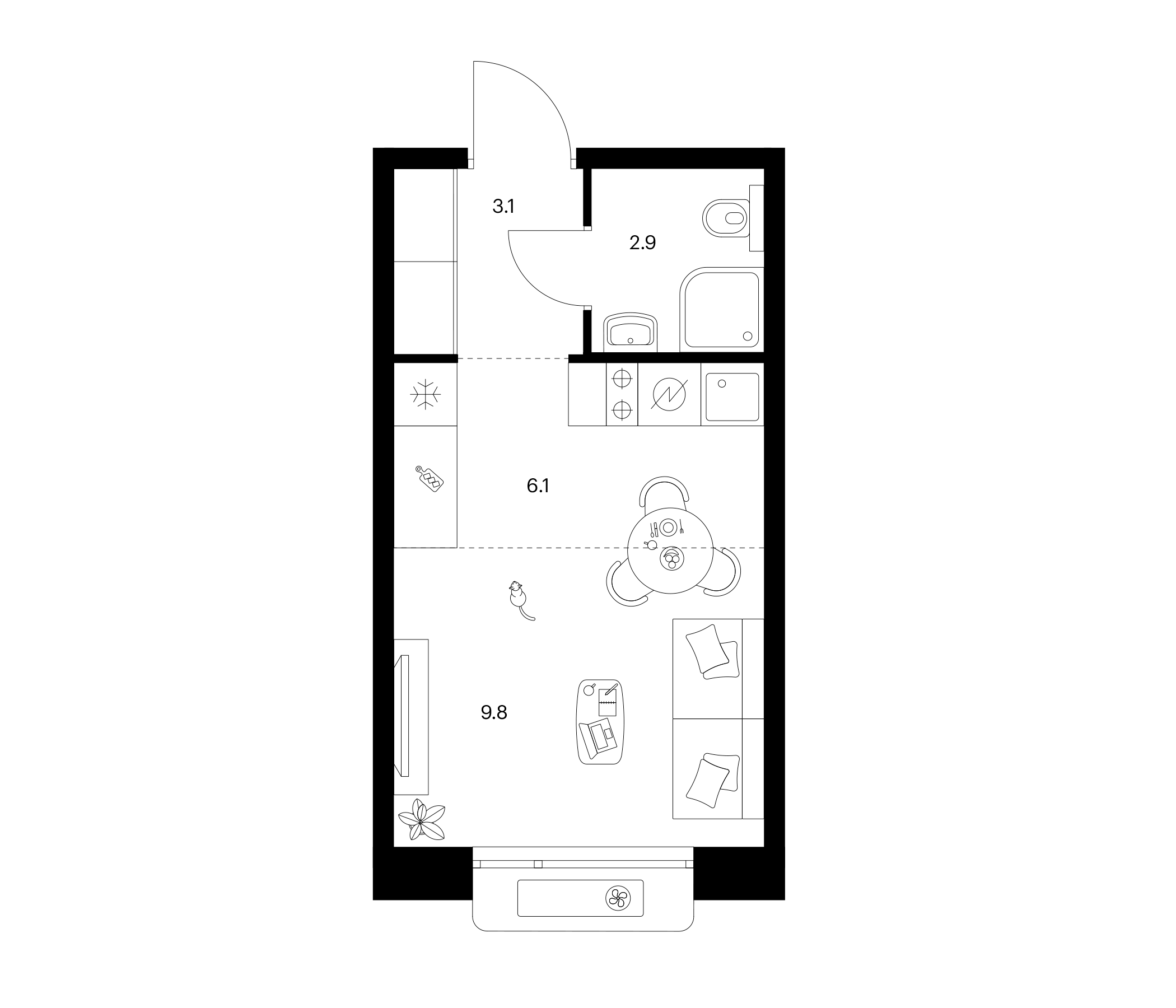 Планировка — Сиберово, Студия, 22 м²