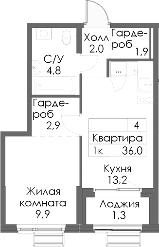 Планировка — Матюшино парк, 1-комн., 35 м²