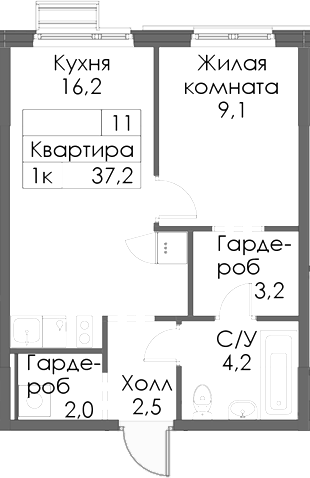 Планировка — Матюшино парк, 1-комн., 37 м²