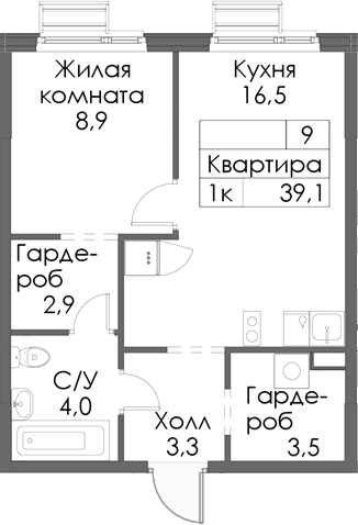 Планировка — Матюшино парк, 1-комн., 39 м²