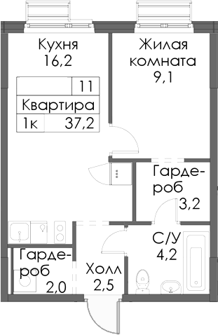 Планировка — Матюшино парк, 1-комн., 37 м²