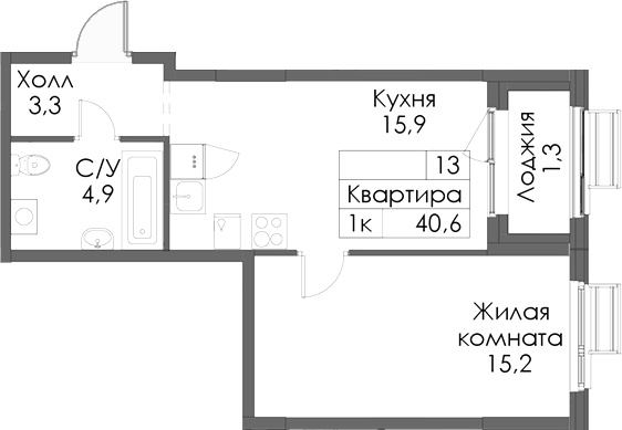 Планировка — Матюшино парк, 1-комн., 39 м²