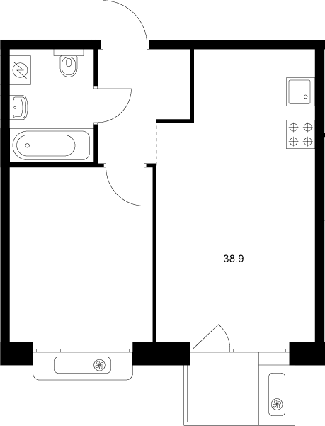 Планировка — Сиберово, 1-комн., 38 м²