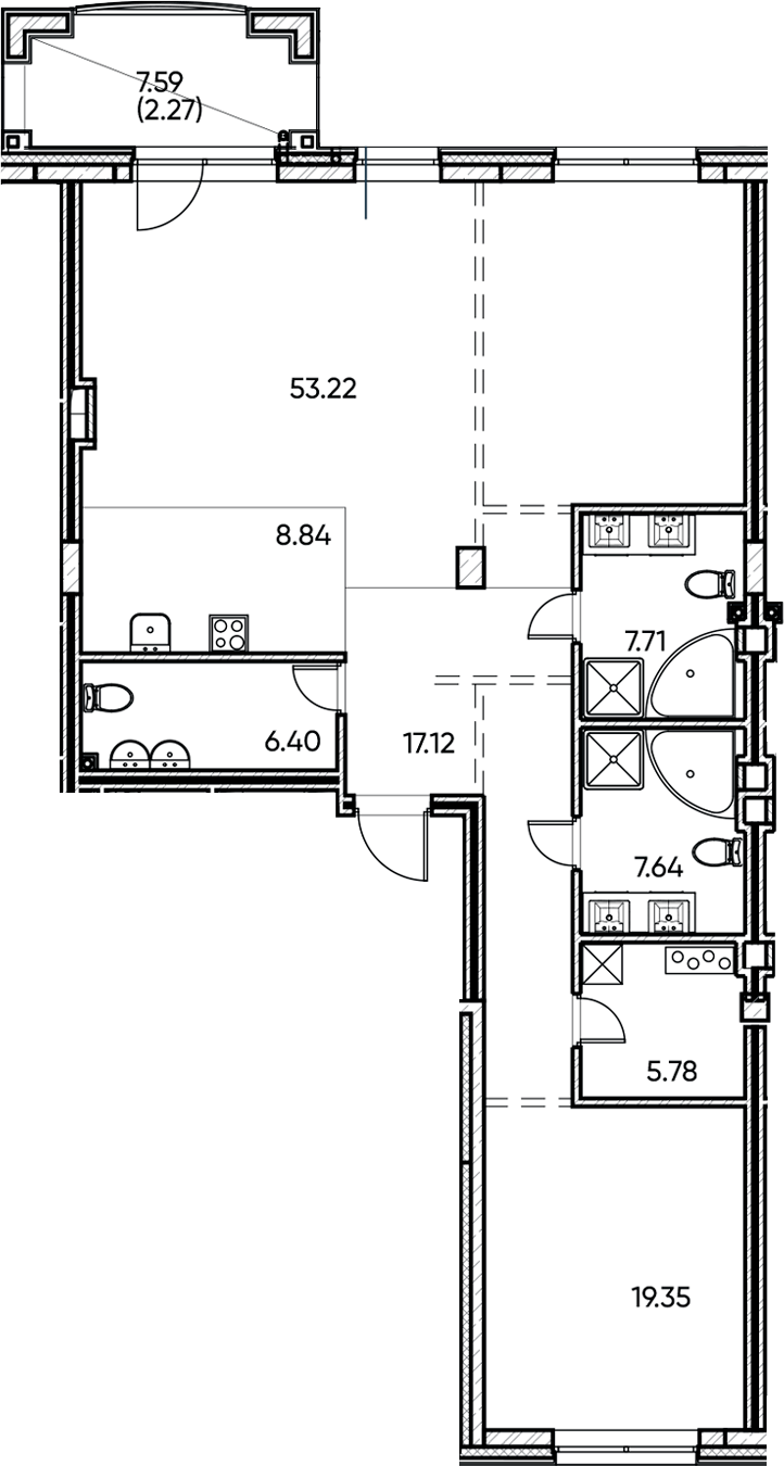 Планировка — Заман, 2-комн., 126 м²