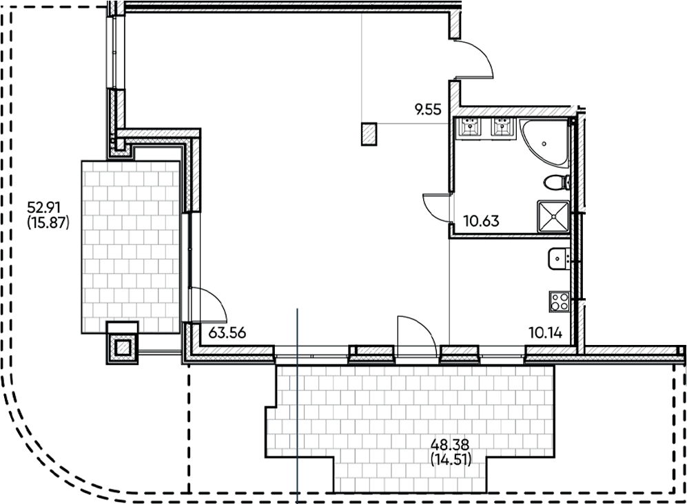 Планировка — Заман, 1-комн., 92 м²