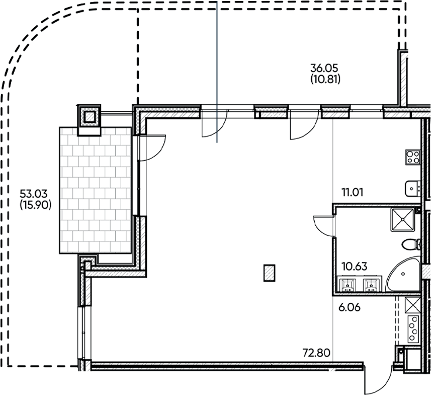Планировка — Заман, 1-комн., 101 м²