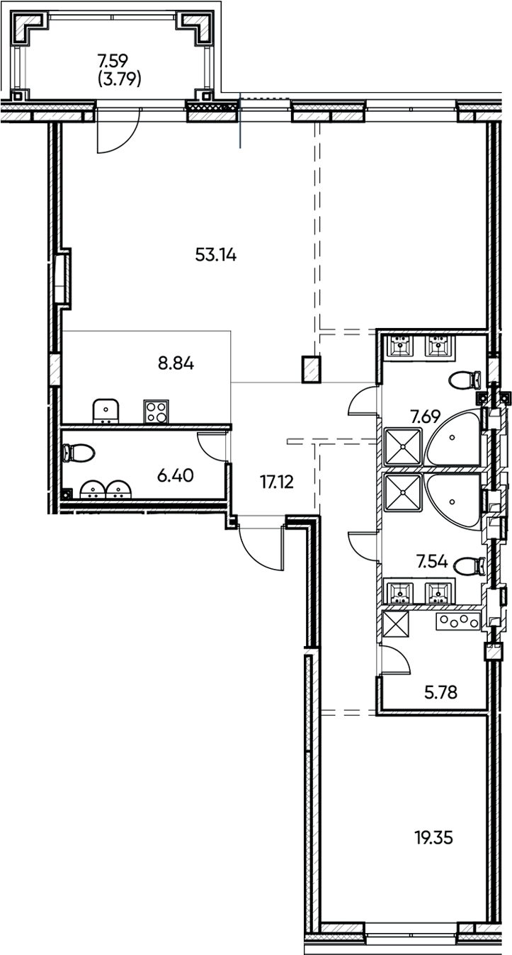 Планировка — Заман, 2-комн., 126 м²