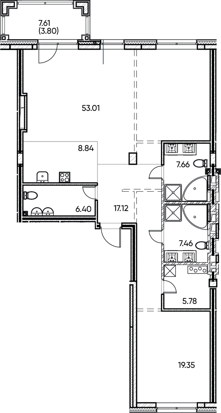 Планировка — Заман, 2-комн., 126 м²