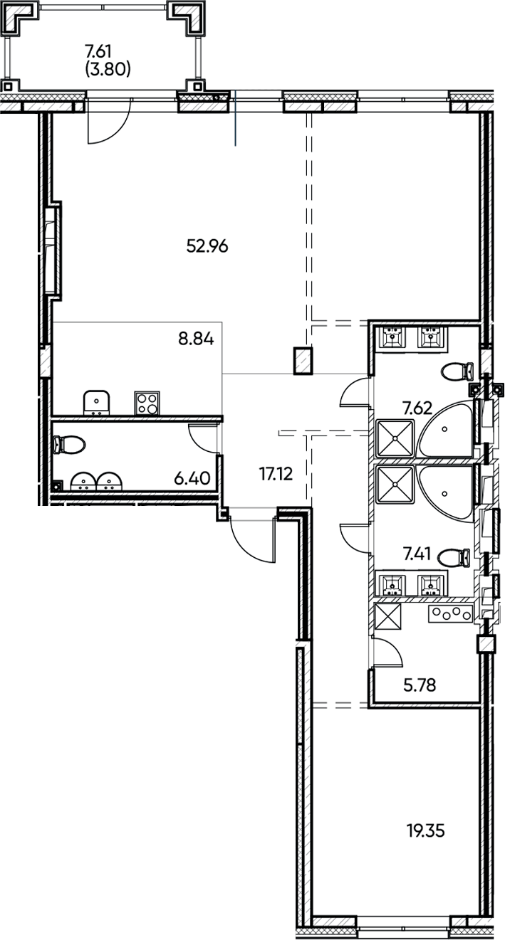 Планировка — Заман, 2-комн., 125 м²