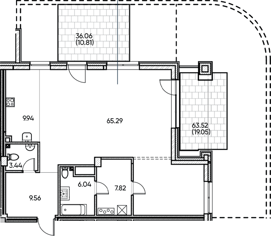 Планировка — Заман, 1-комн., 102 м²