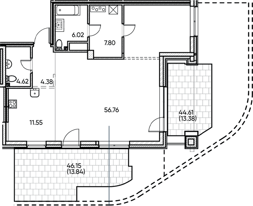 Планировка — Заман, 1-комн., 91 м²