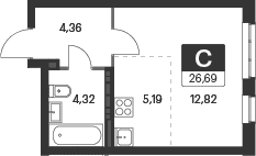 Планировка — Спутник-1, Студия, 27 м²