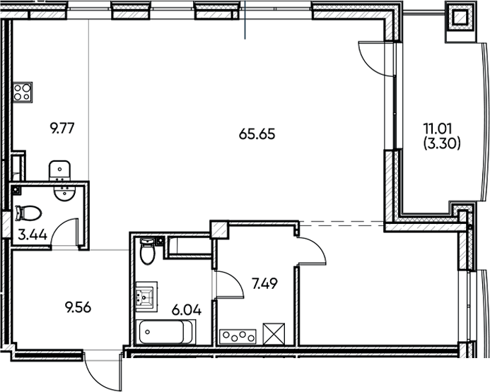 Планировка — Заман, 1-комн., 102 м²