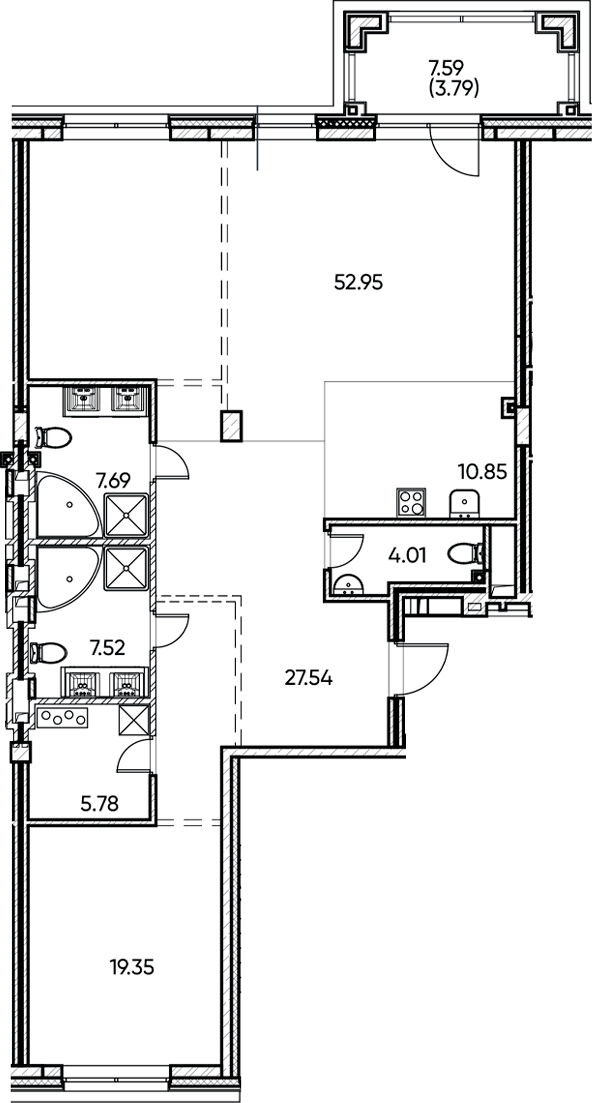 Планировка — Заман, 2-комн., 136 м²