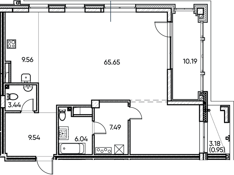 Планировка — Заман, 1-комн., 102 м²