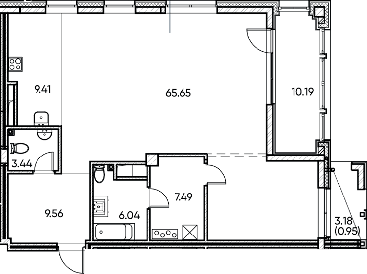 Планировка — Заман, 1-комн., 102 м²