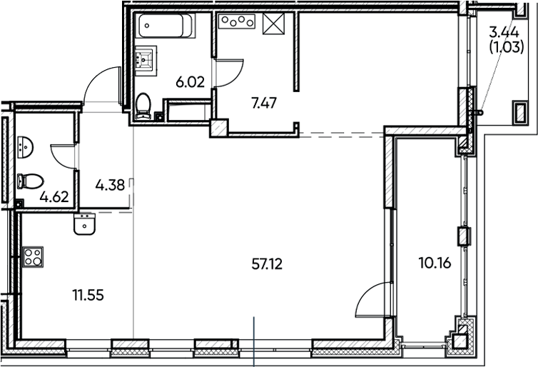 Планировка — Заман, 1-комн., 91 м²
