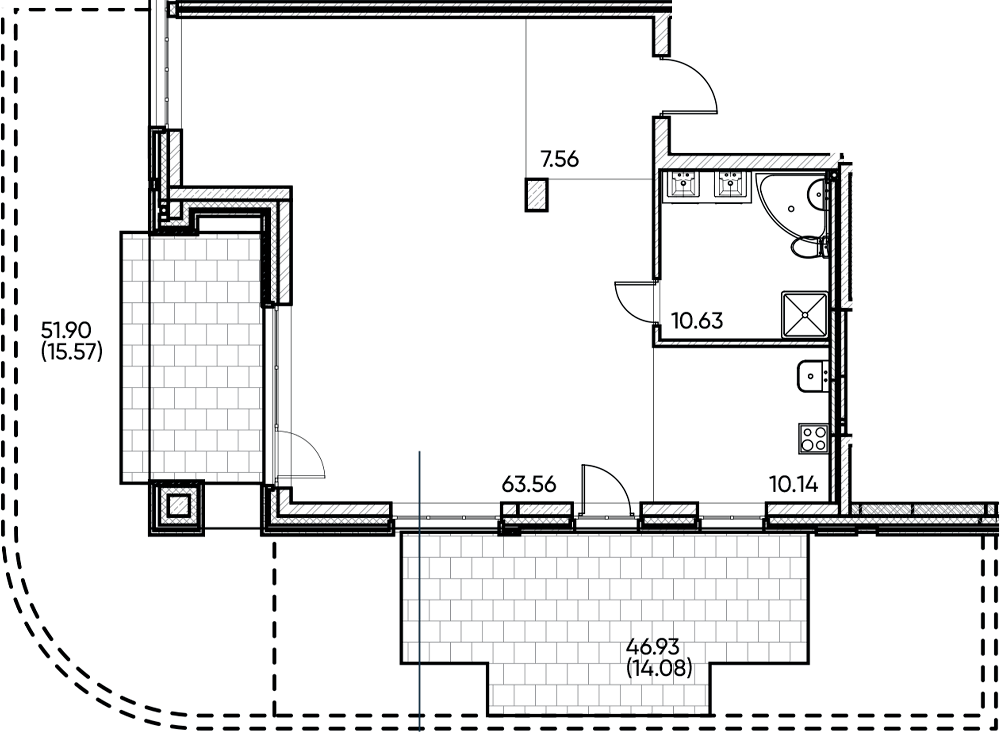 Планировка — Заман, 1-комн., 92 м²