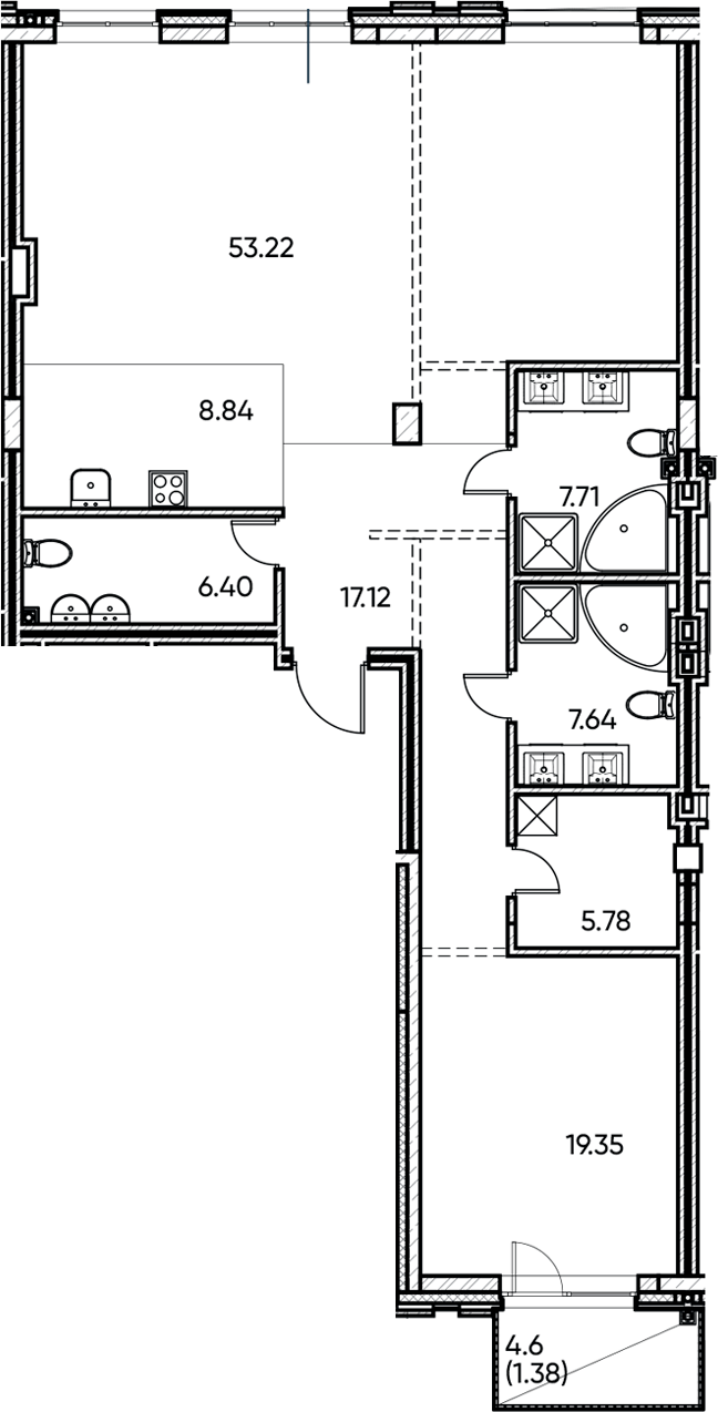 Планировка — Заман, 2-комн., 126 м²