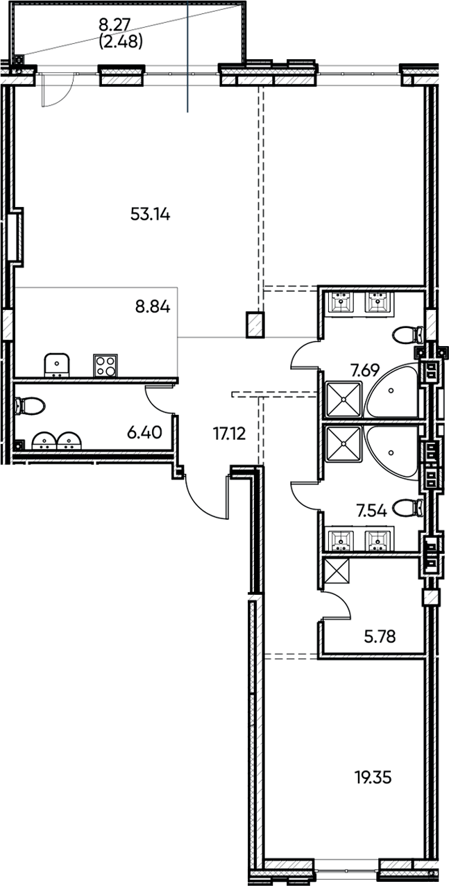 Планировка — Заман, 2-комн., 126 м²