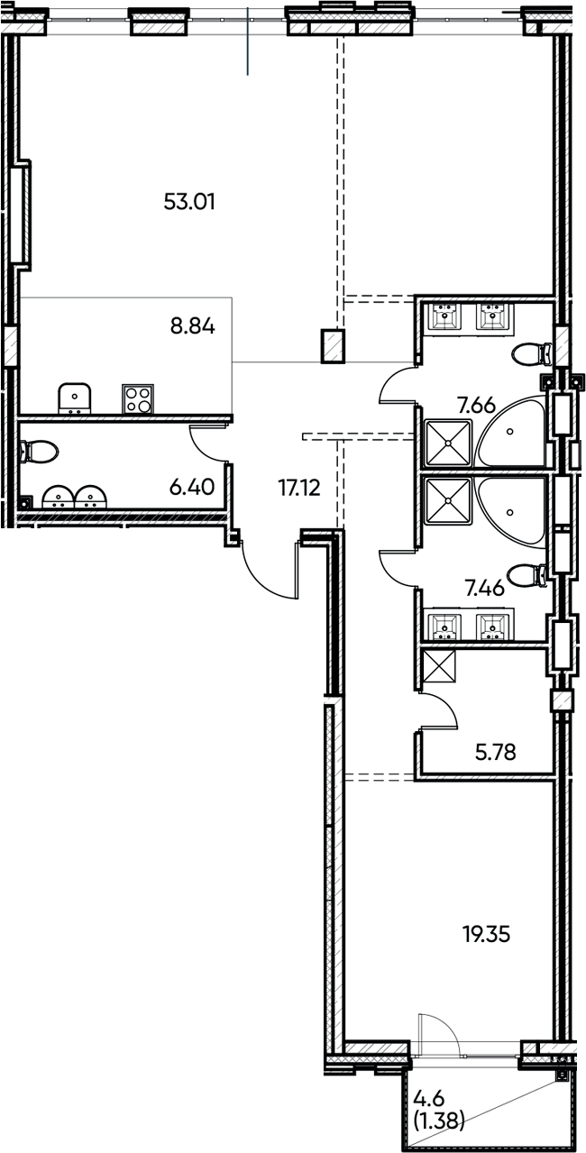 Планировка — Заман, 2-комн., 126 м²