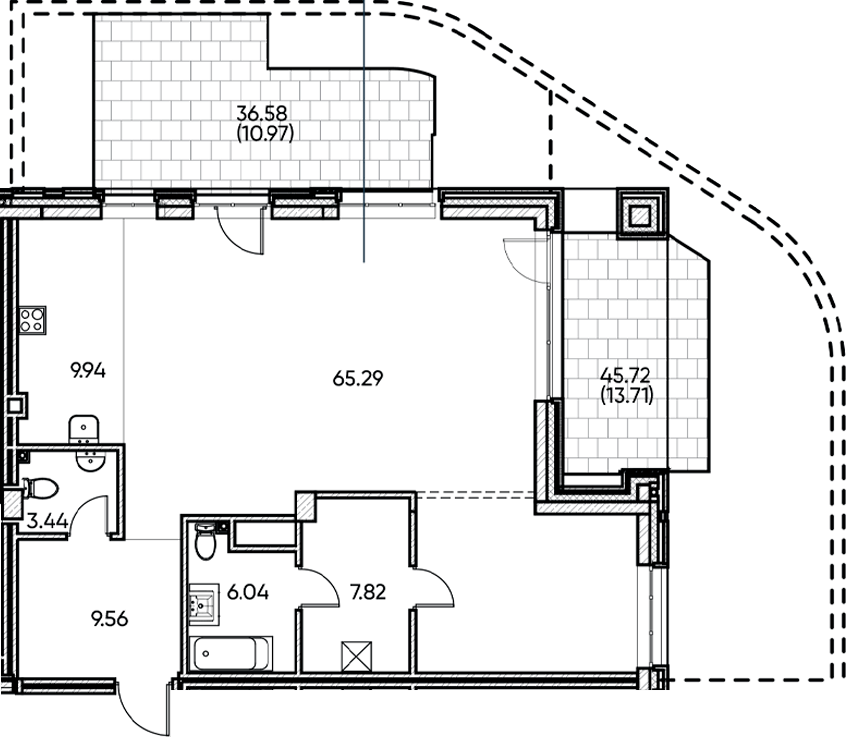 Планировка — Заман, 1-комн., 102 м²