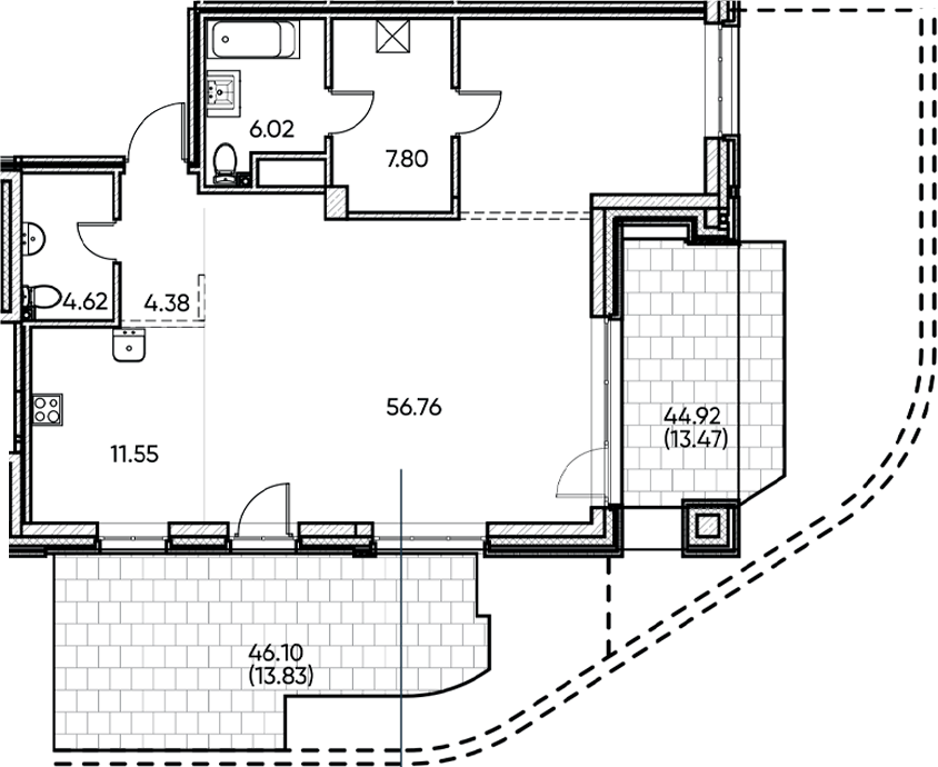Планировка — Заман, 1-комн., 91 м²