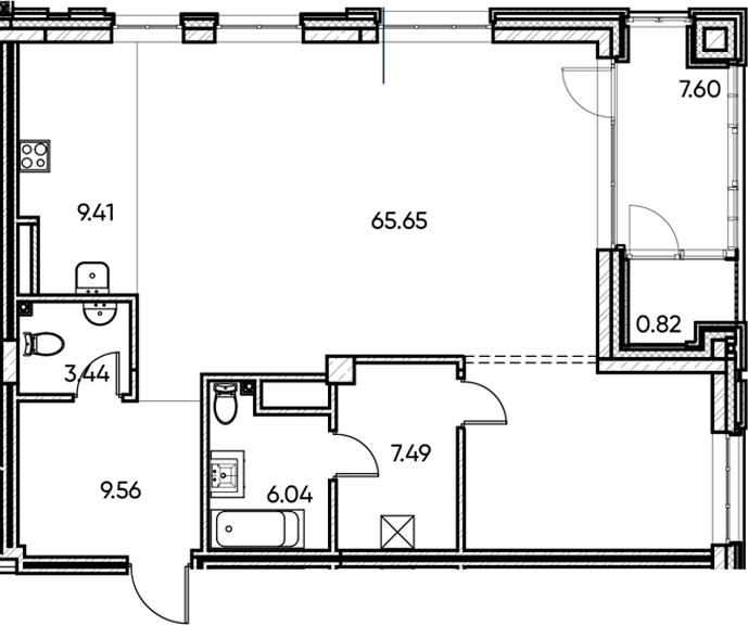 Планировка — Заман, 1-комн., 102 м²