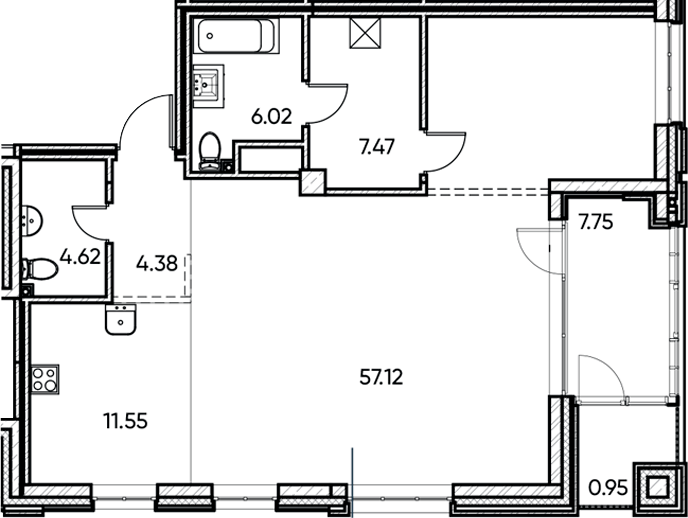 Планировка — Заман, 1-комн., 91 м²