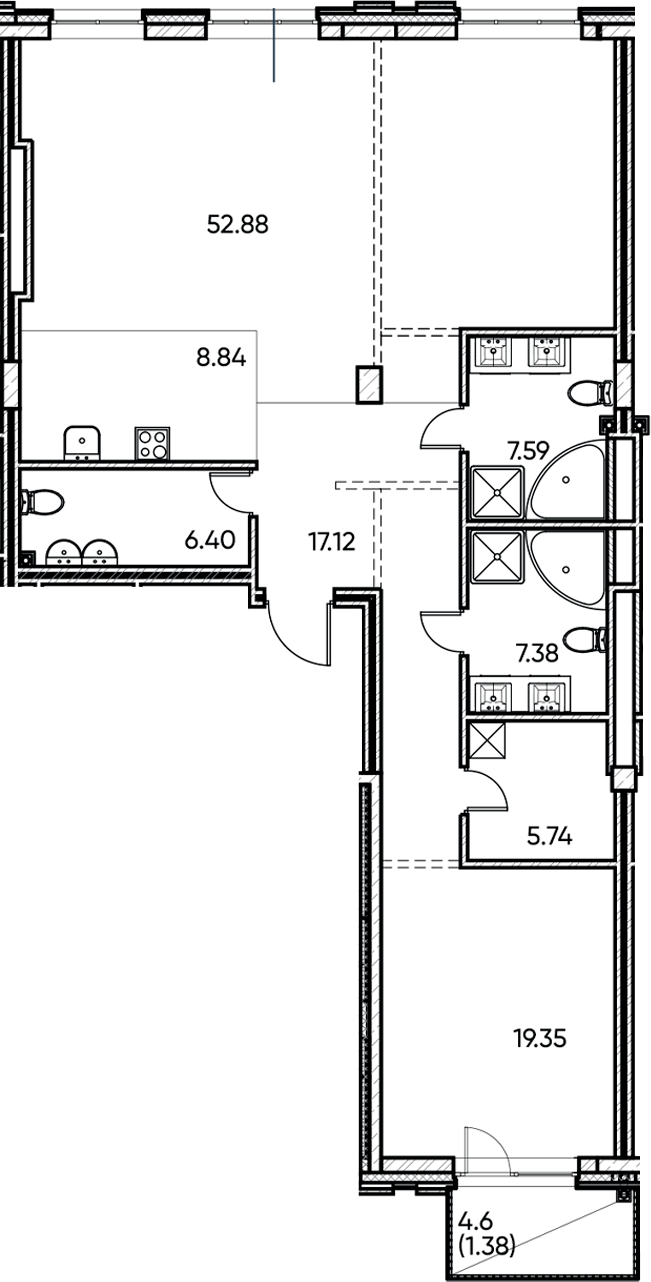 Планировка — Заман, 2-комн., 125 м²
