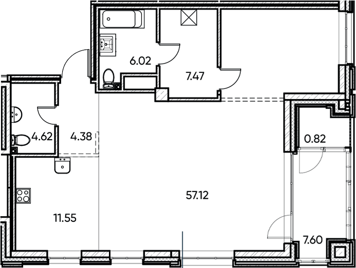 Планировка — Заман, 1-комн., 91 м²
