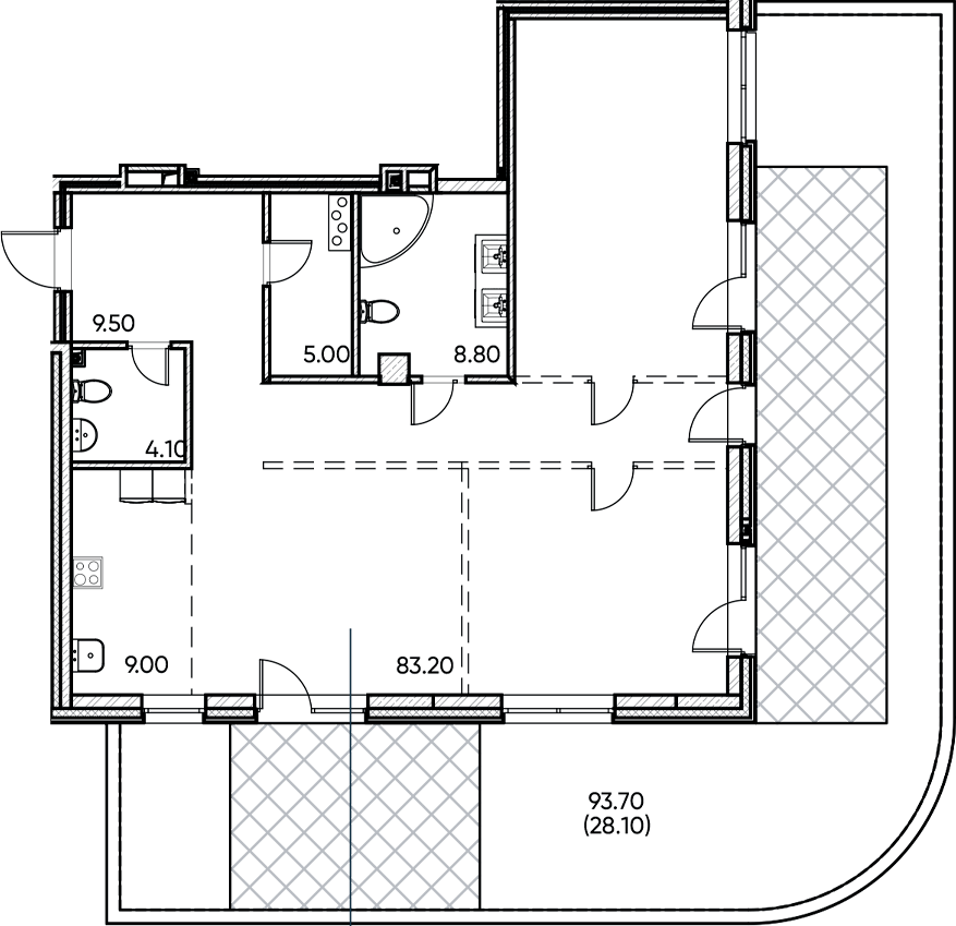 Планировка — Заман, 1-комн., 120 м²