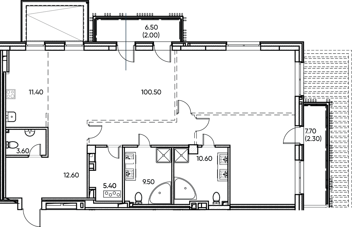 Планировка — Заман, 1-комн., 157 м²