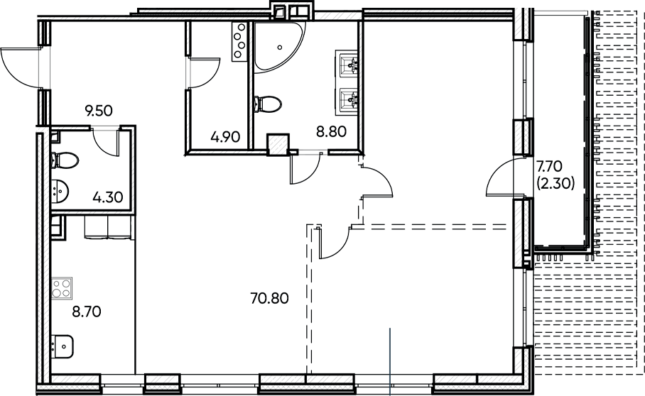 Планировка — Заман, 1-комн., 110 м²