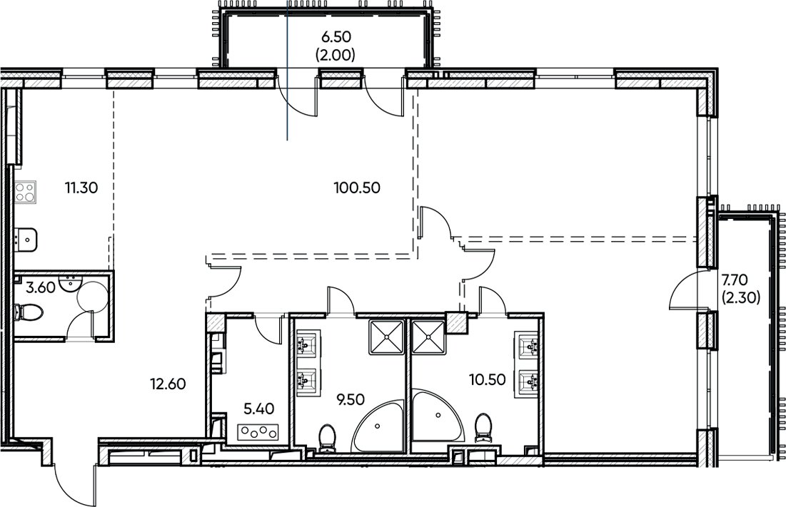 Планировка — Заман, 1-комн., 157 м²