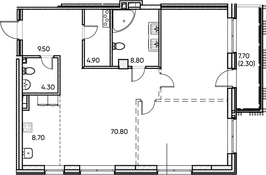 Планировка — Заман, 1-комн., 111 м²