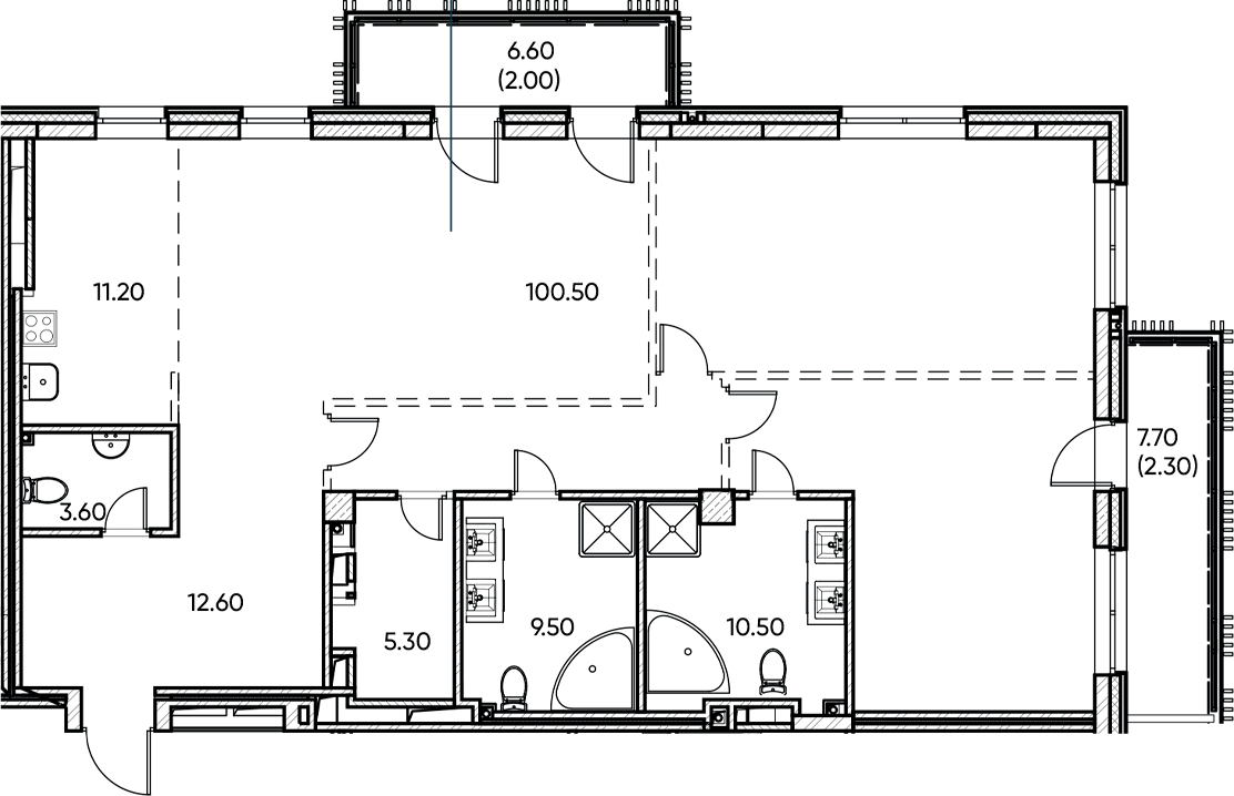 Планировка — Заман, 1-комн., 157 м²