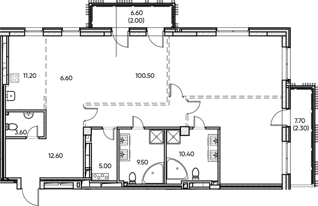 Планировка — Заман, 1-комн., 157 м²