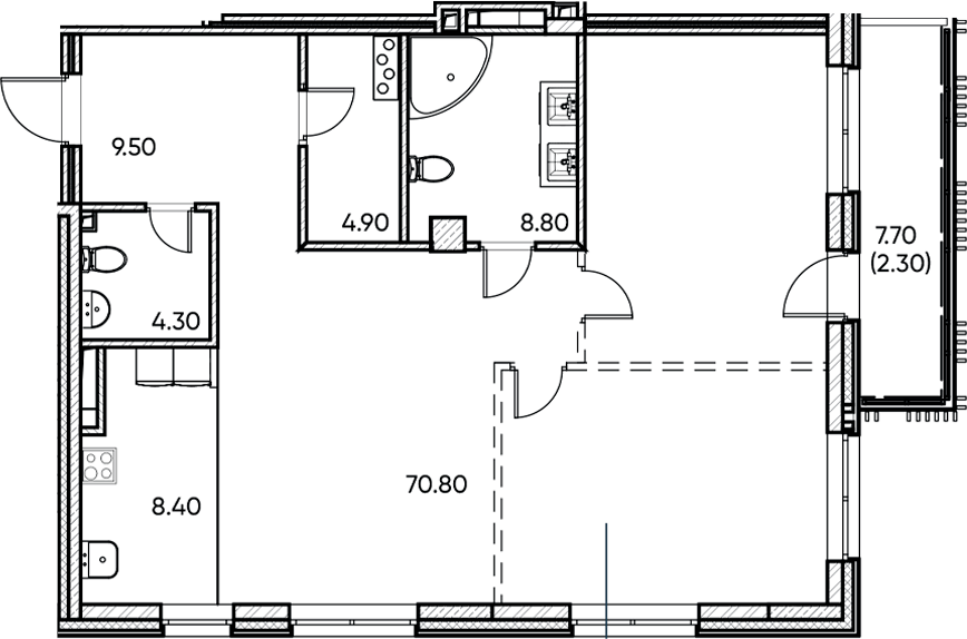 Планировка — Заман, 1-комн., 110 м²