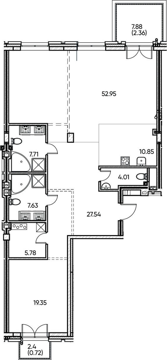 Планировка — Заман, 2-комн., 136 м²