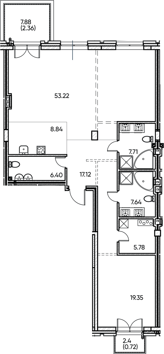 Планировка — Заман, 2-комн., 126 м²