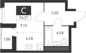 Планировка — Спутник-1, Студия, 22 м²