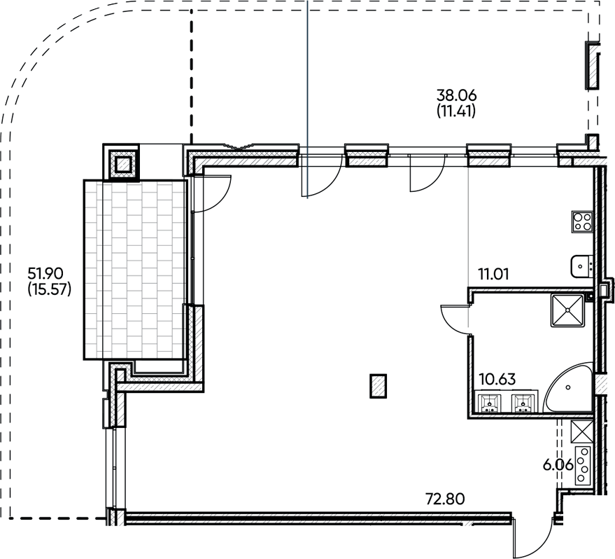 Планировка — Заман, 1-комн., 101 м²