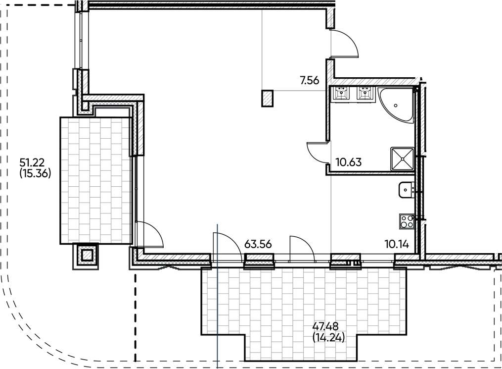 Планировка — Заман, 1-комн., 92 м²