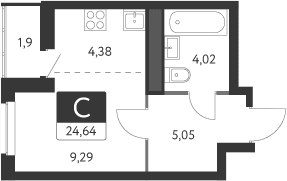 Планировка — Спутник-1, Студия, 23 м²